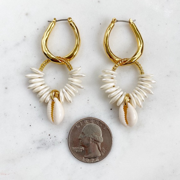 Cowrie Shell & Pearl Hoop Earrings - Picture 3 of 9